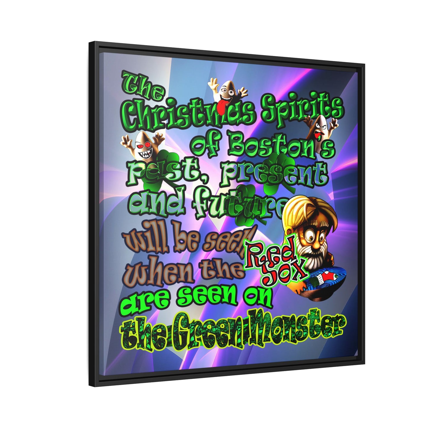 christmas spirits of boston - framed canvas art (grey-pink wave)