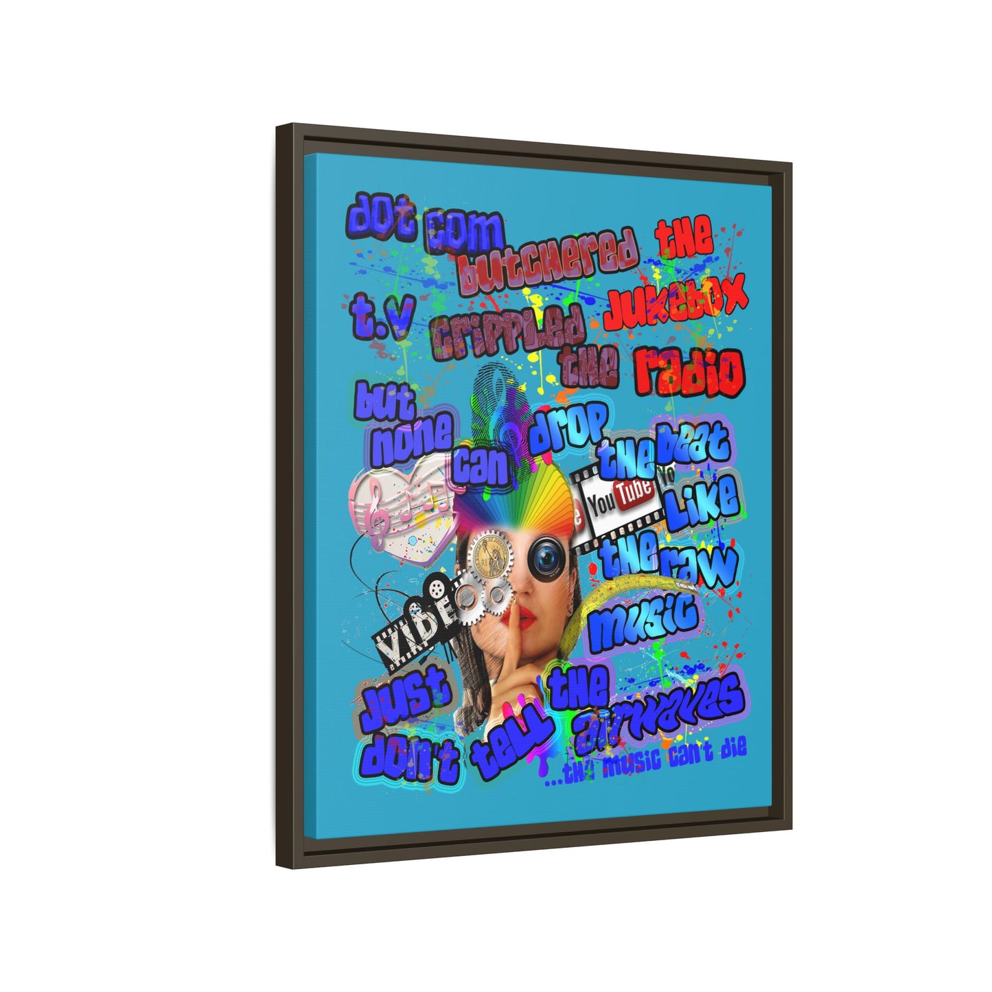 drop the beat - framed canvas art (turquoise)