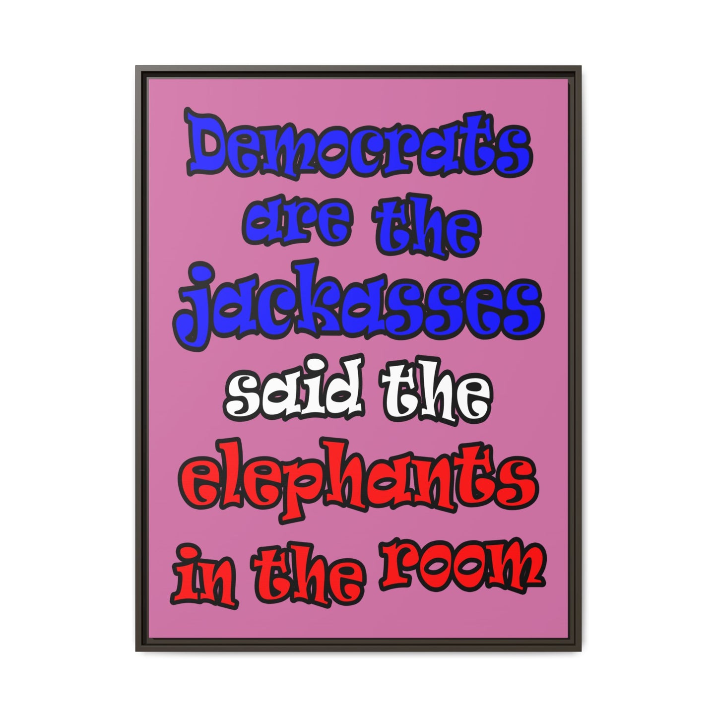 donkeys and elephants - framed canvas art (light pink)