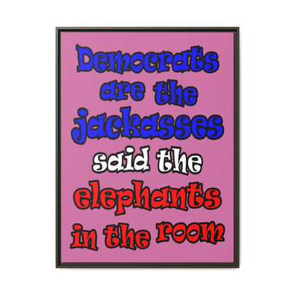 donkeys and elephants - framed canvas art (light pink)