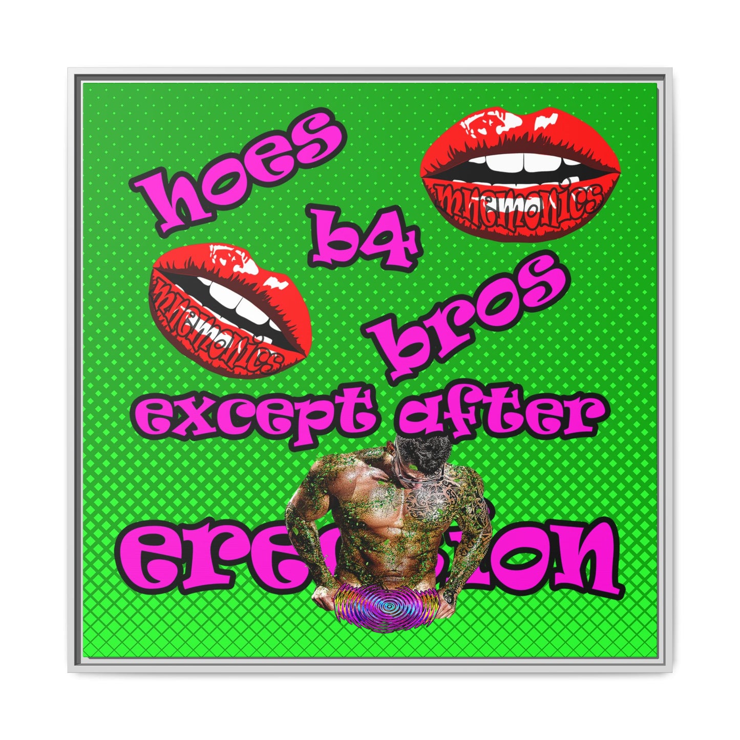 hoes b4 bros - framed canvas art (logo green)