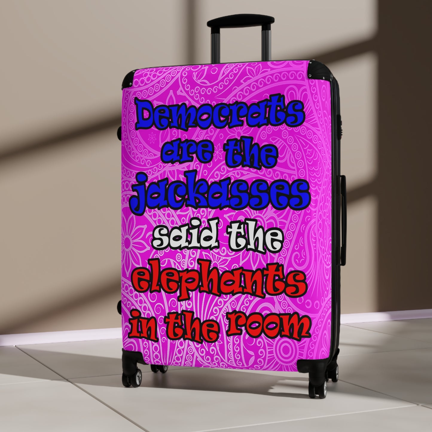 donkeys and elephants - Suitcase (pink swirl)