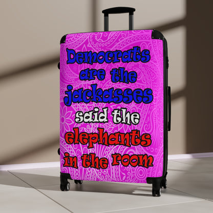 donkeys and elephants - Suitcase (pink swirl)