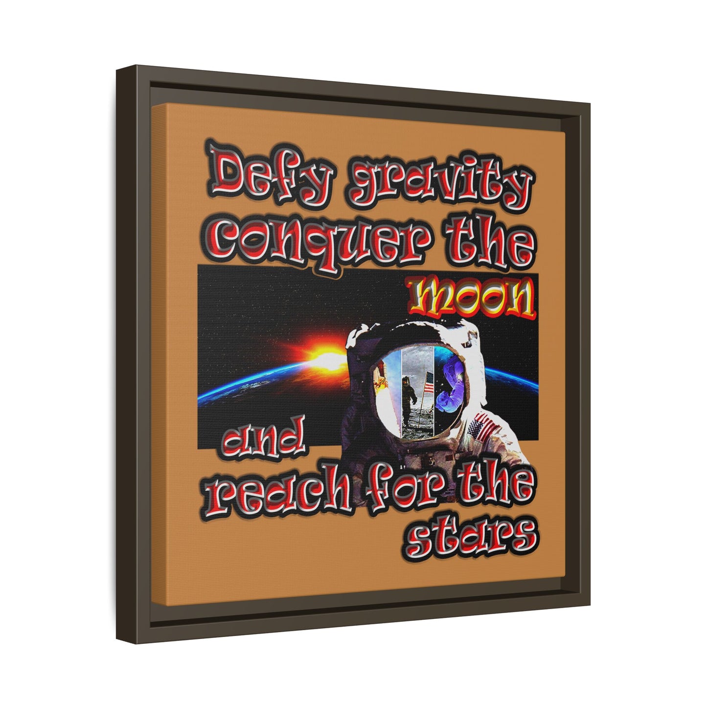 defy conquer reach - framed canvas art (light brown)