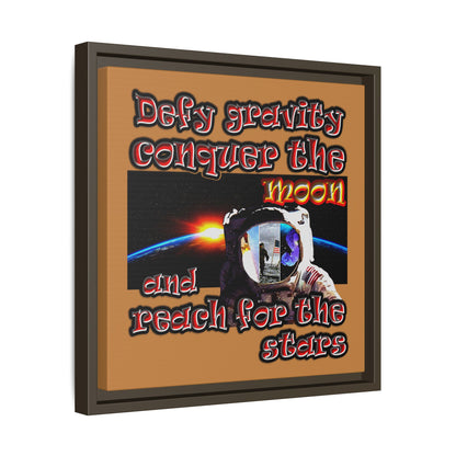 defy conquer reach - framed canvas art (light brown)