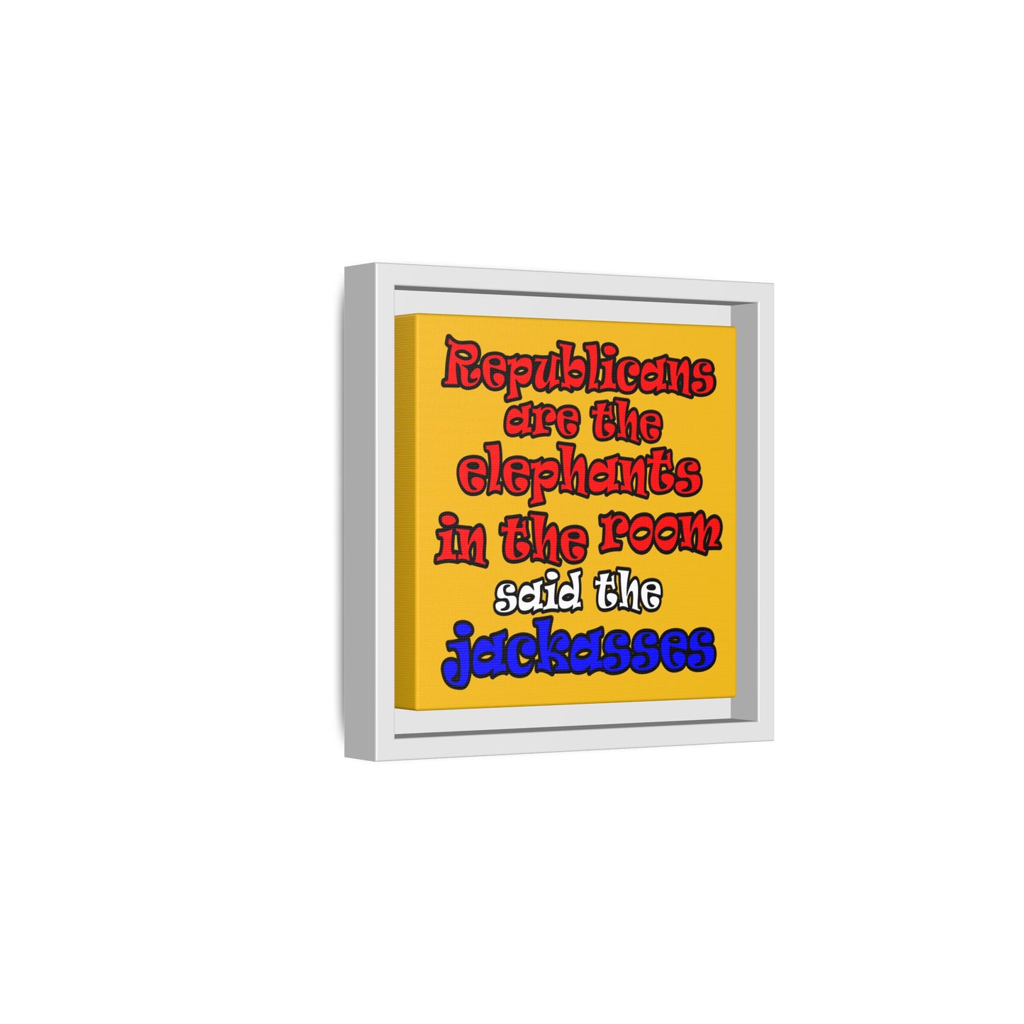 donkeys and elephants - framed canvas art (yellow)