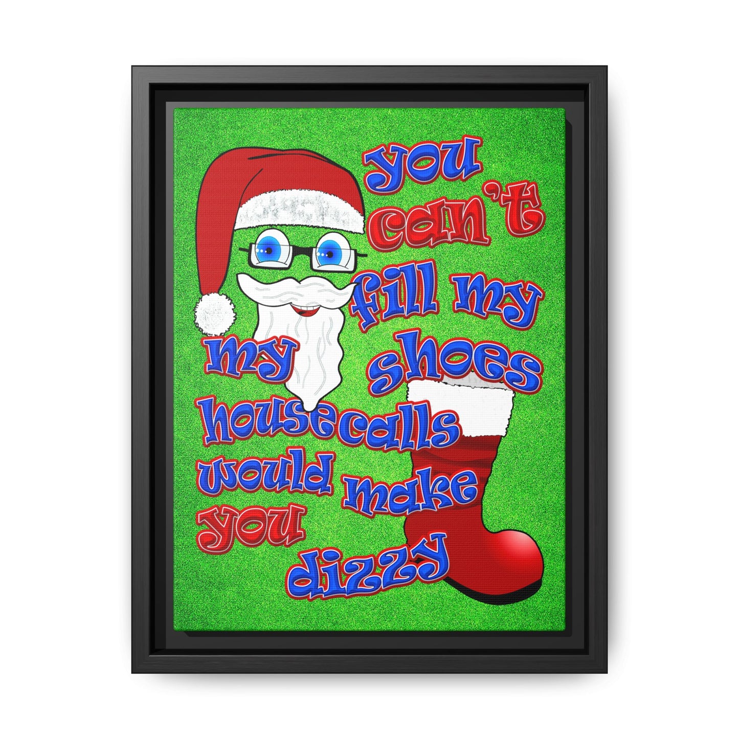 santa's shoes - framed canvas art (green turf)