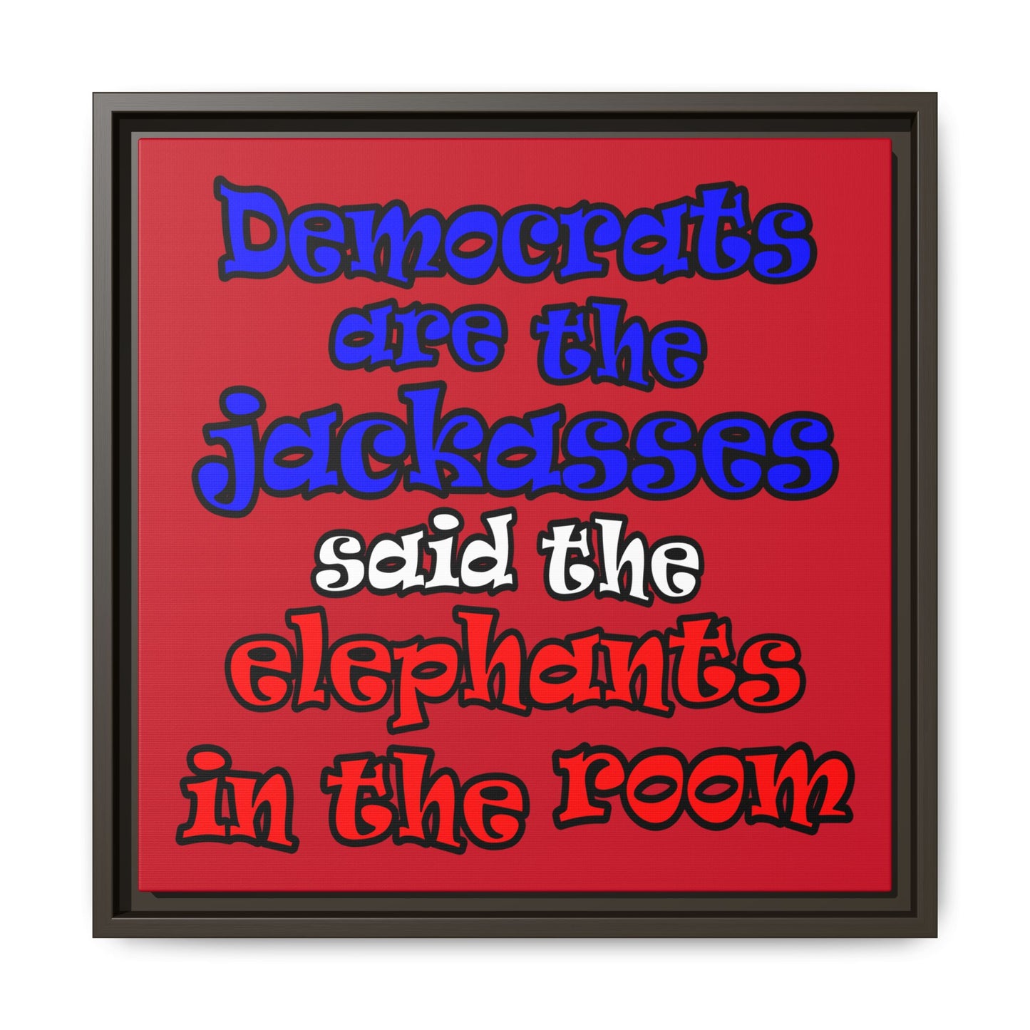donkeys and elephants - framed canvas art (dark red)