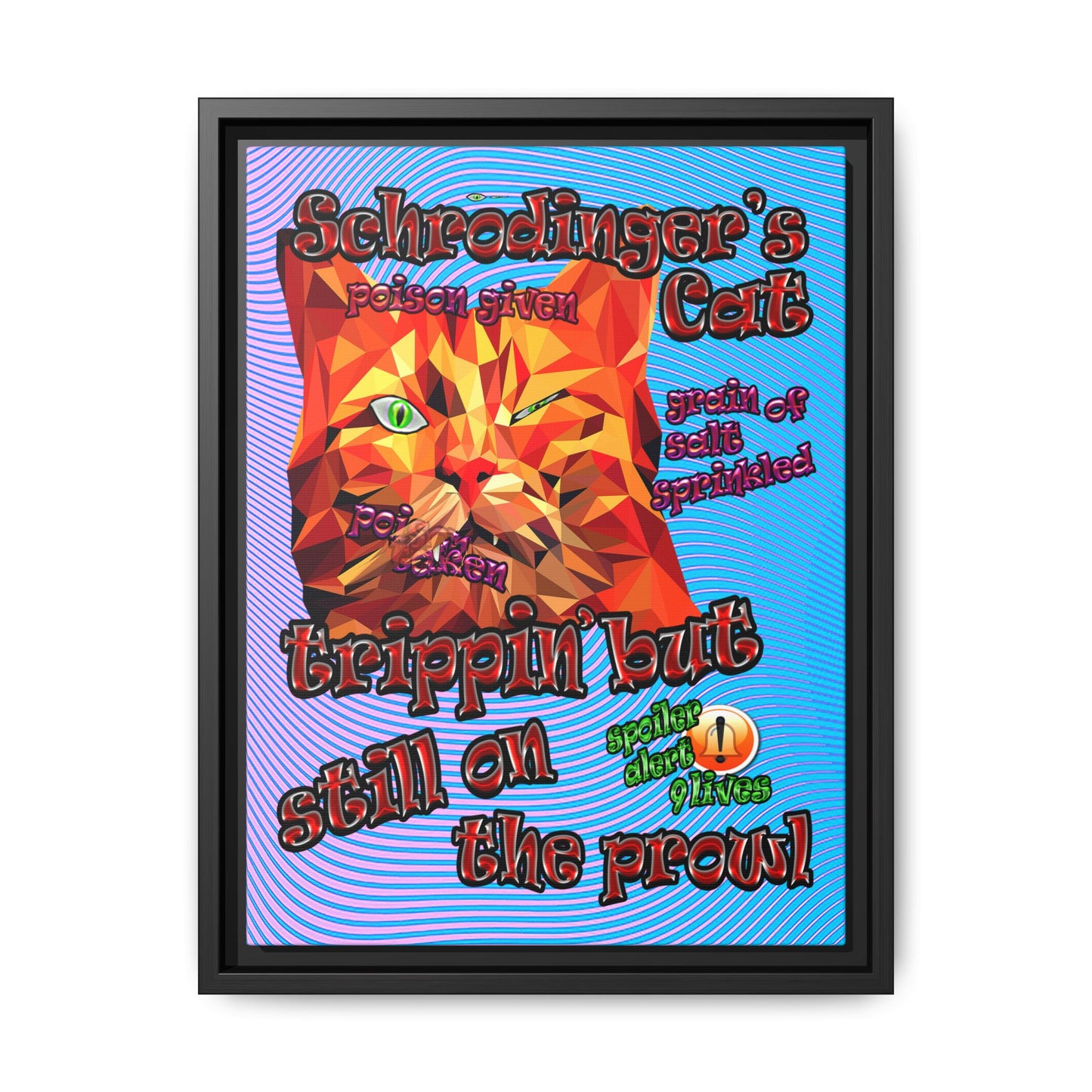 schrodinger's cat - framed canvas art (light blue-purple wave)