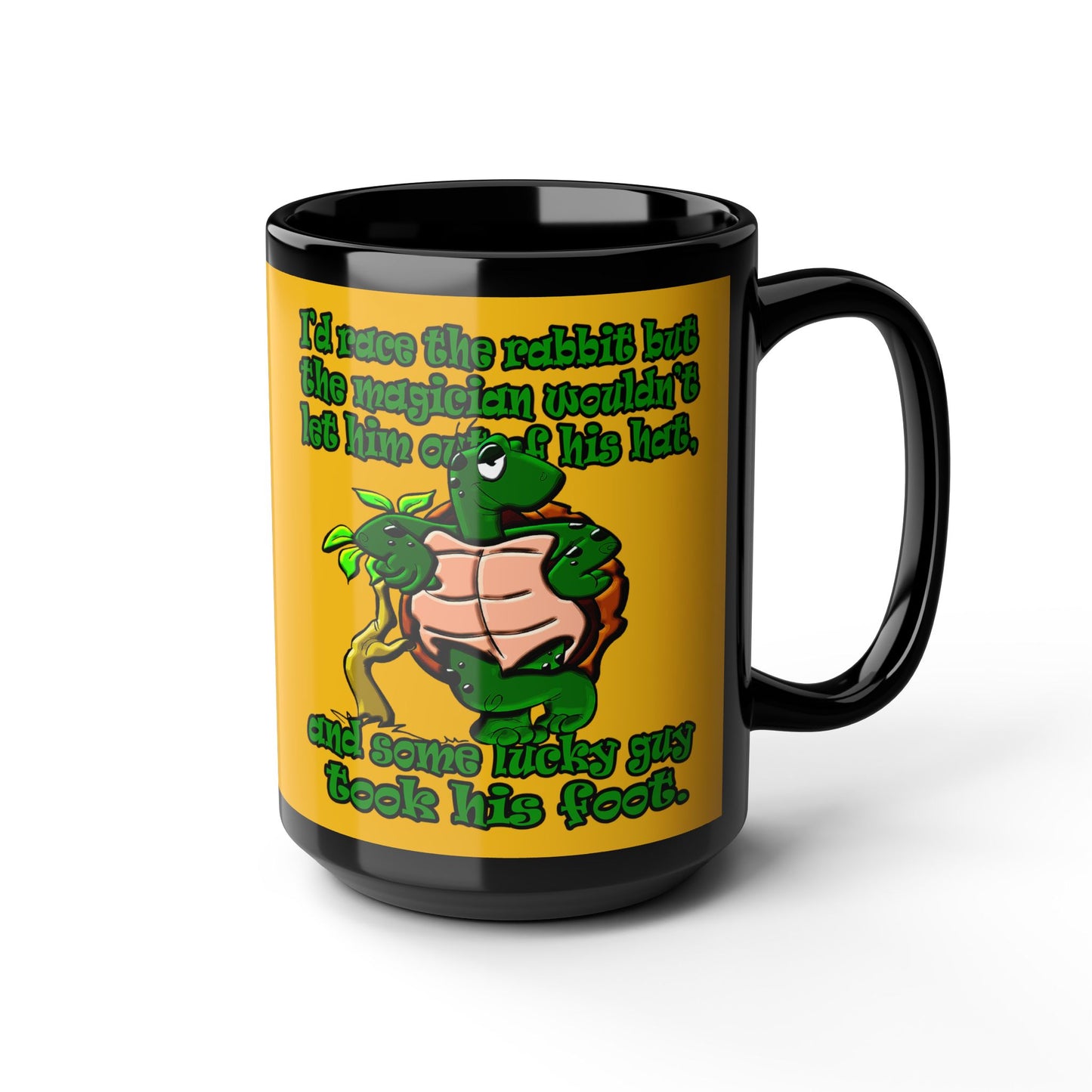 turtle race - Black Mug (yellow)