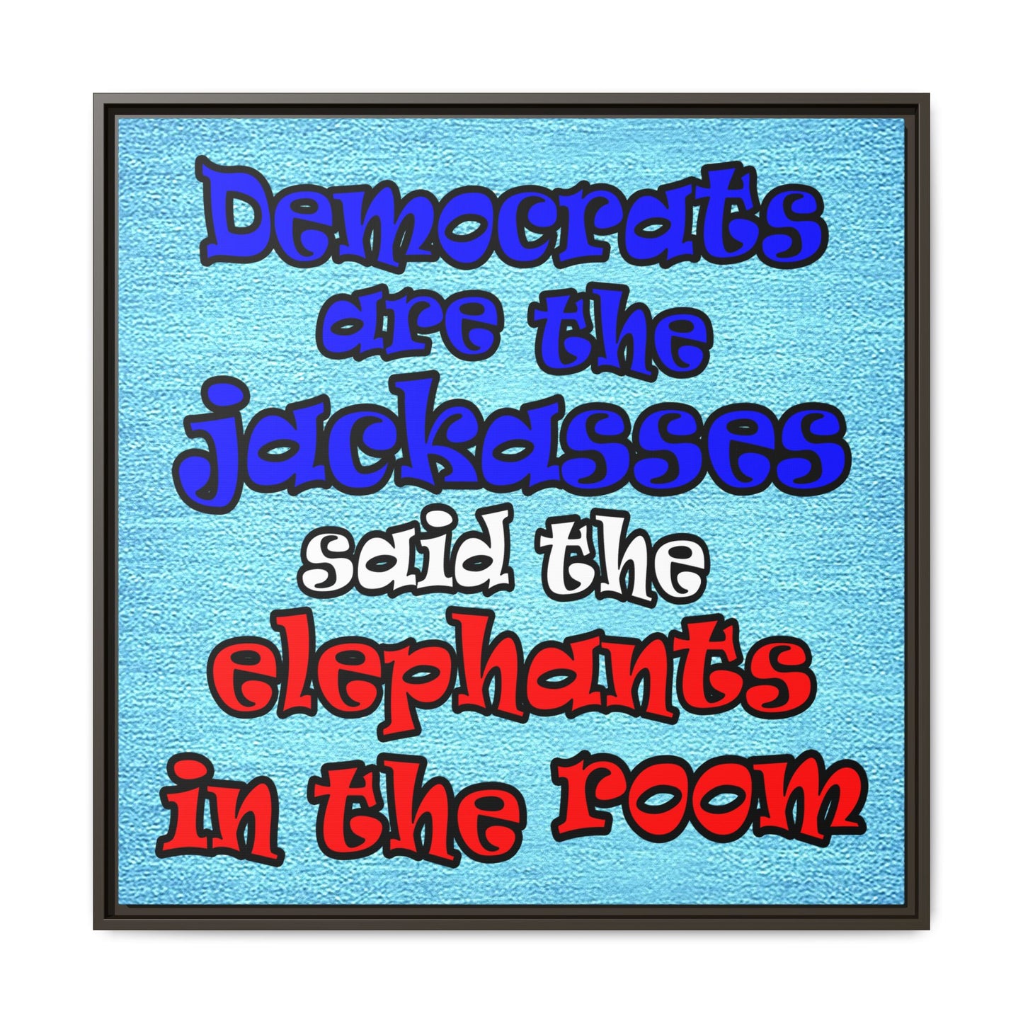 donkeys and elephants - framed canvas art (faded blue)
