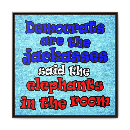 donkeys and elephants - framed canvas art (faded blue)