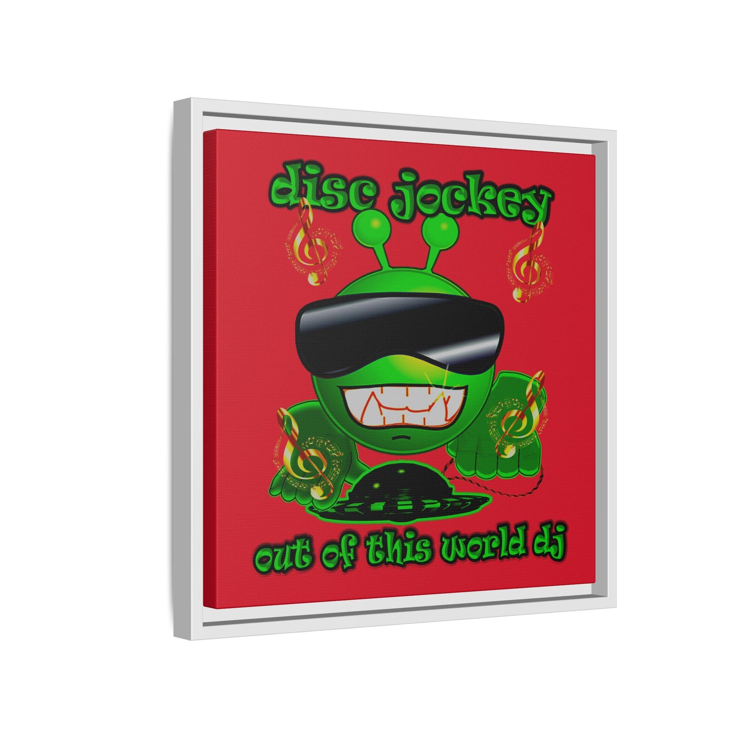 disc jockey - framed canvas art (dark red)
