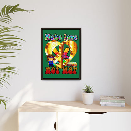 love peace - framed canvas art (dark green)