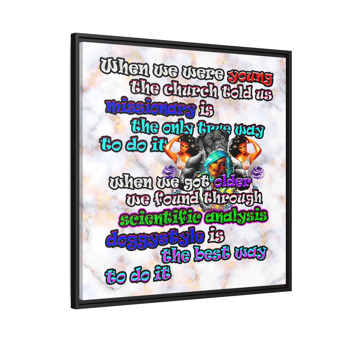 doggystyle - framed canvas art (white marble)