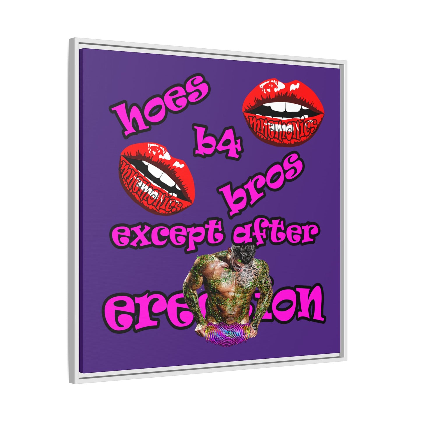 hoes b4 bros - framed canvas art (purple)