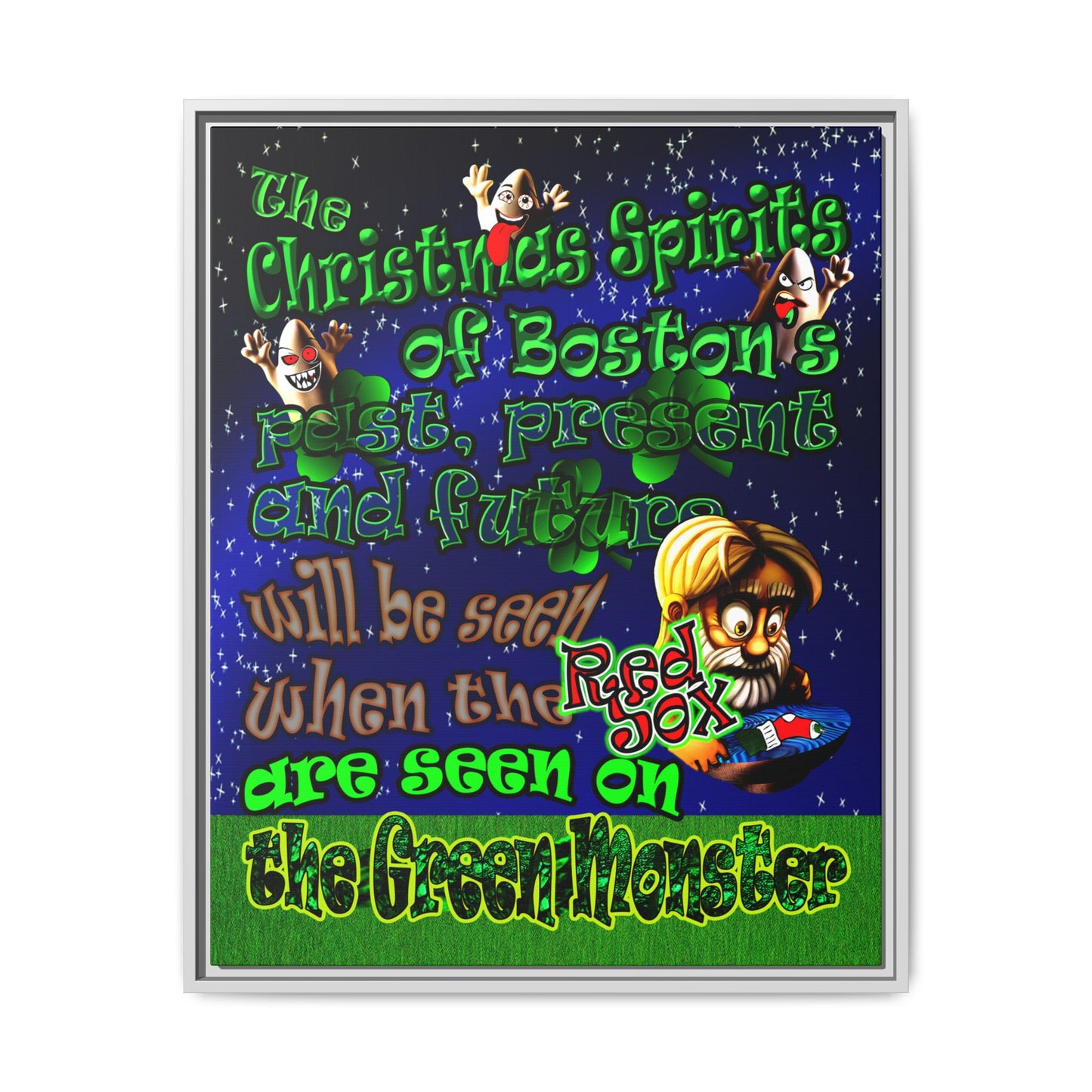 christmas spirits of boston - framed canvas art ('snoops' background)