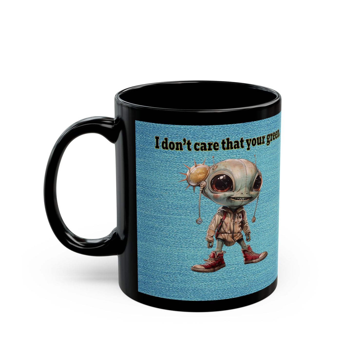 I don't care that your grey - Black Mug (faded blue)