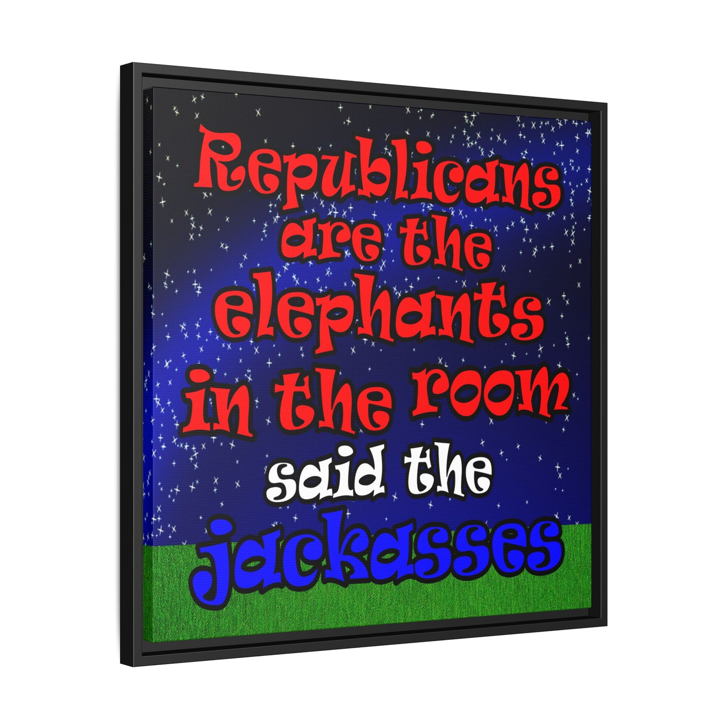 donkeys and elephants - framed canvas art ('snoops' background)