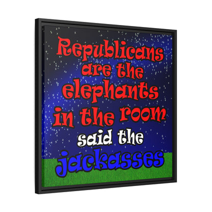 donkeys and elephants - framed canvas art ('snoops' background)