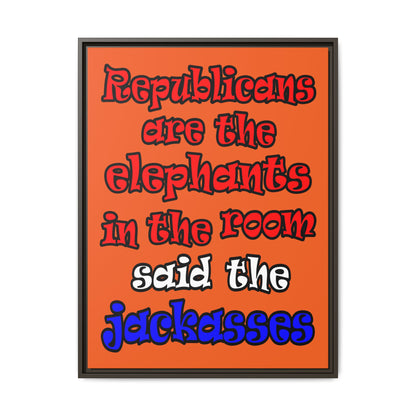 donkeys and elephants - framed canvas art (orange)