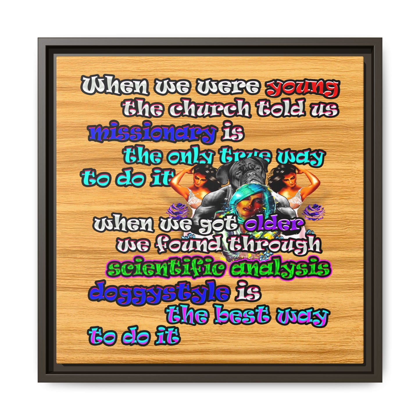 doggystyle - framed canvas art (butterscotch wood finish)