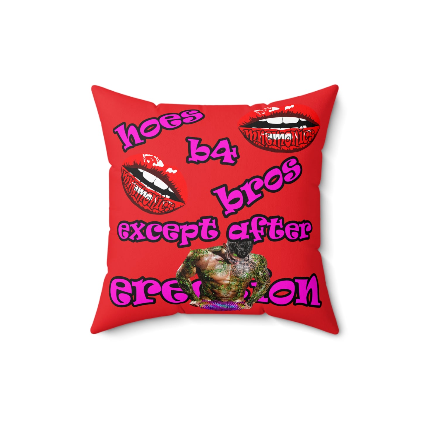 hoes b4 bros - Spun Polyester Square Pillow - (red)