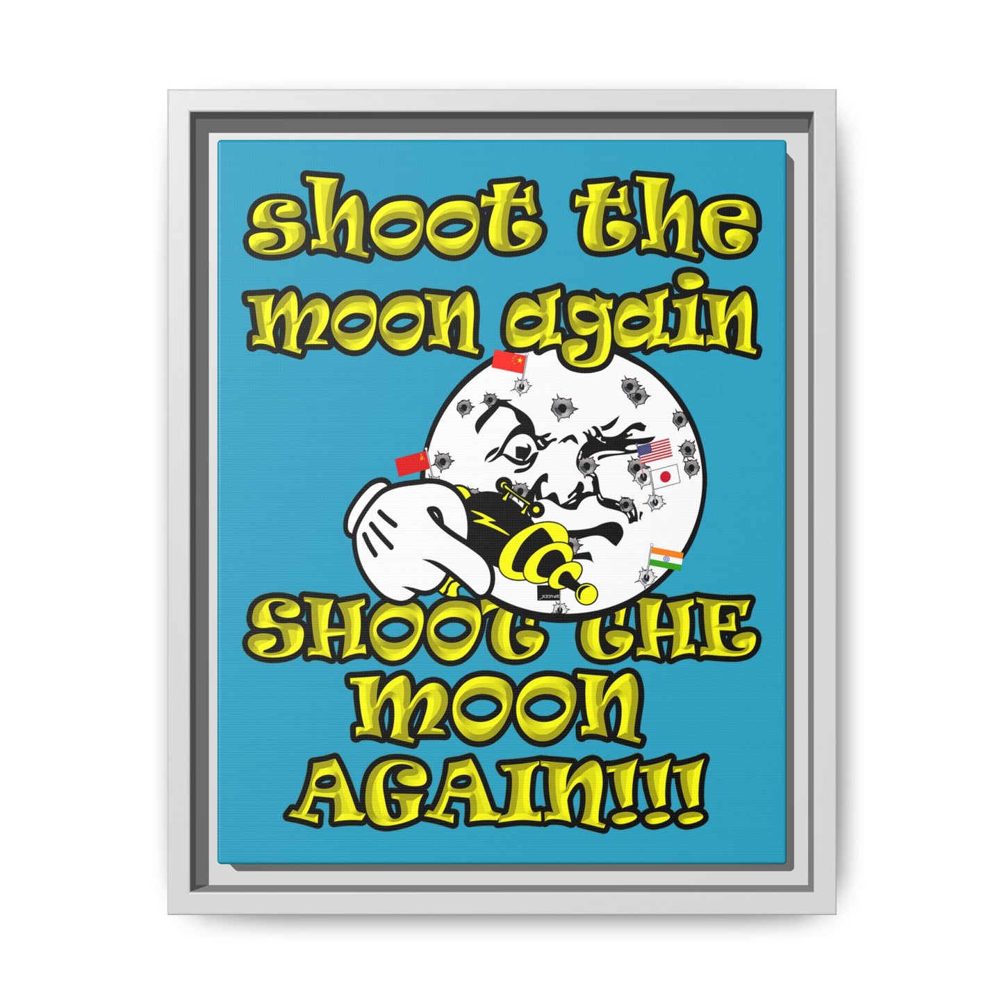 shoot the moon again - framed canvas art (turquoise)