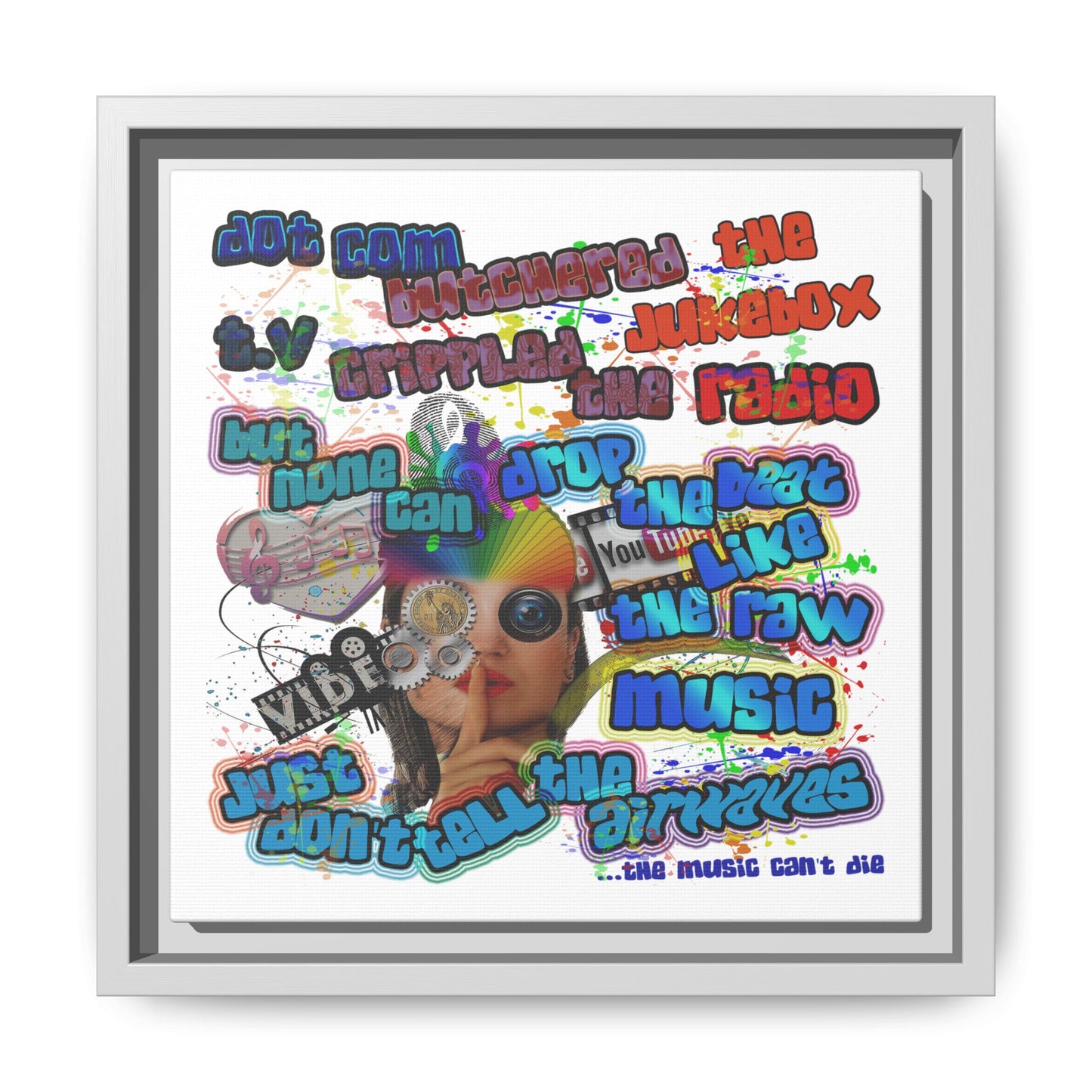 drop the beat - framed canvas art (white)