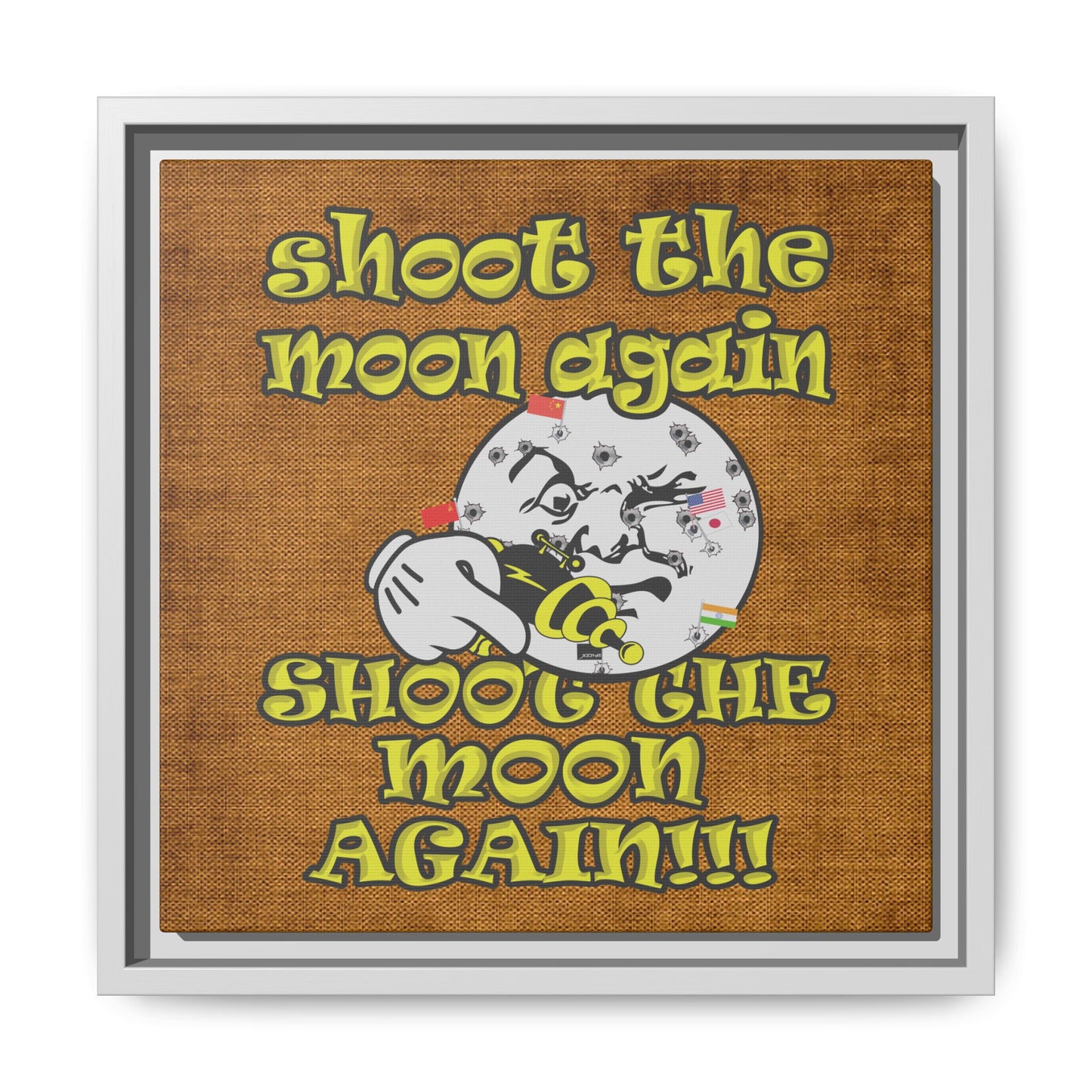 shoot the moon again - framed canvas art (brown papyrus)