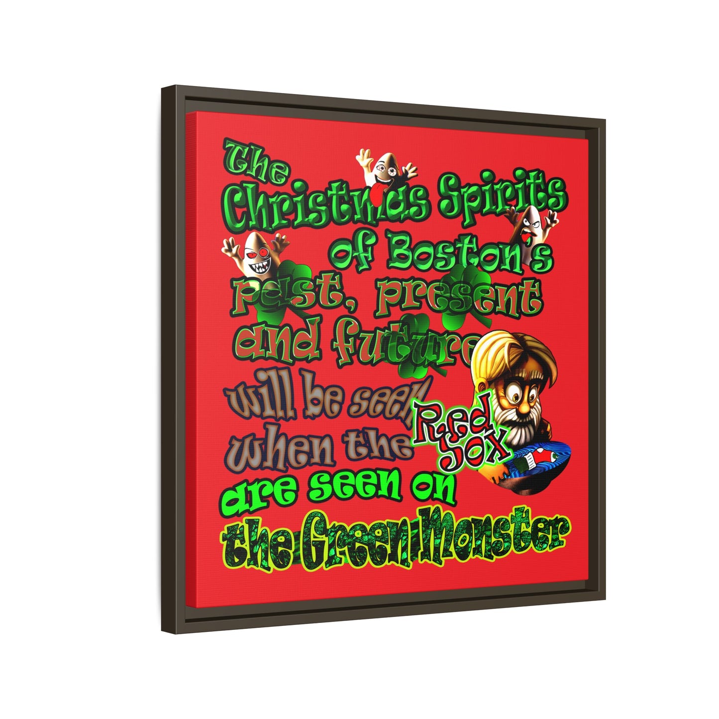 christmas spirits of boston - framed canvas art (red)