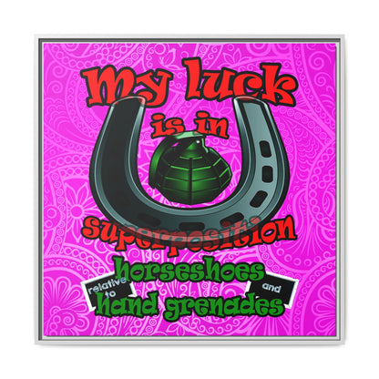 my luck - framed canvas art (pink swirl)