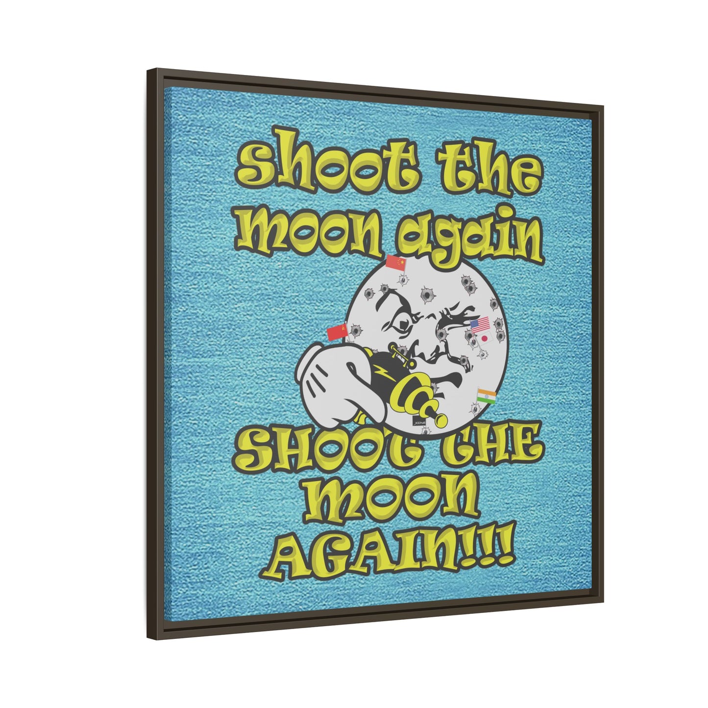 shoot the moon again - framed canvas art (faded blue)