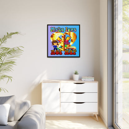 love peace - framed canvas art (light blue-purple wave)