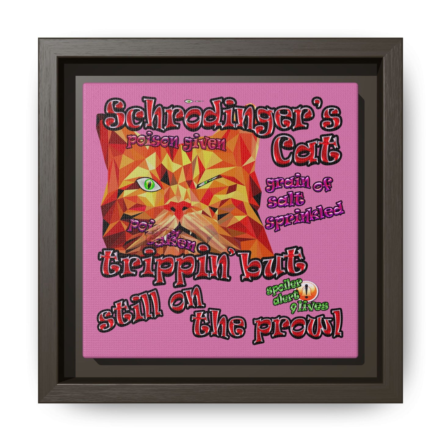 schrodinger's cat - framed canvas art (light pink)