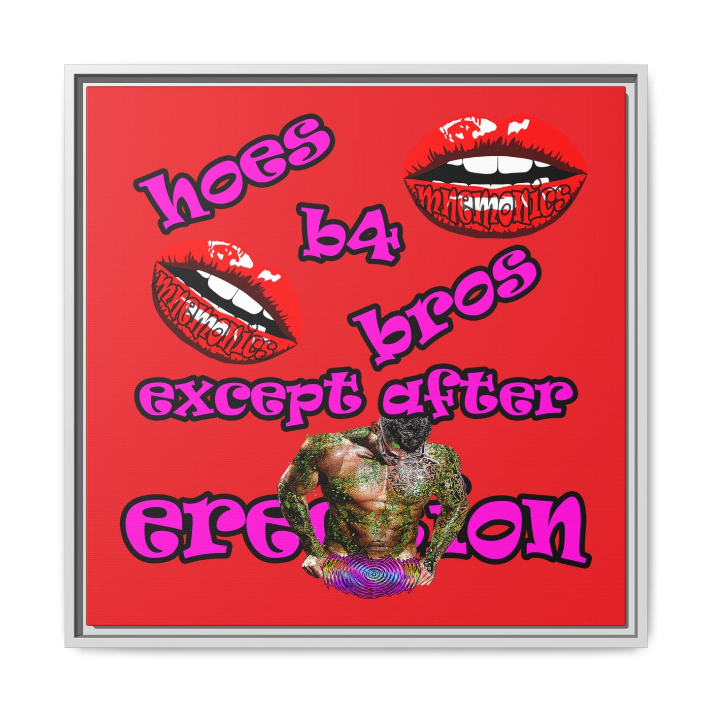 hoes b4 bros - framed canvas art (red)