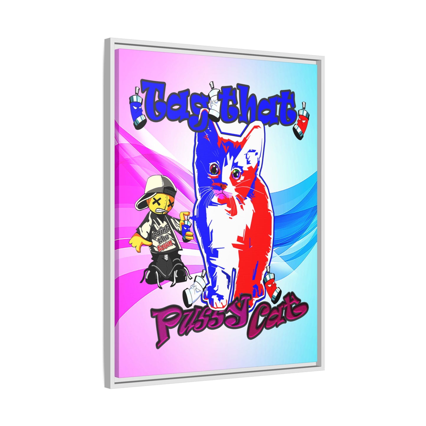 tag that - framed canvas art (light blue-pink wave)