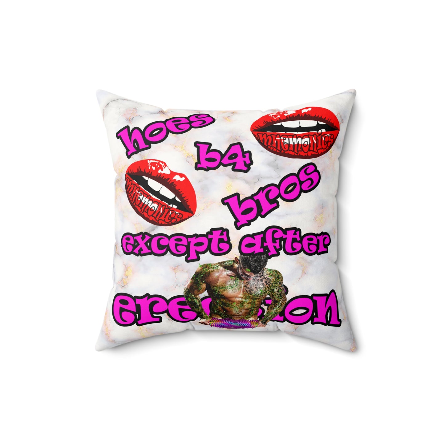 hoes b4 bros - Faux Suede Square Pillow - (white marble)