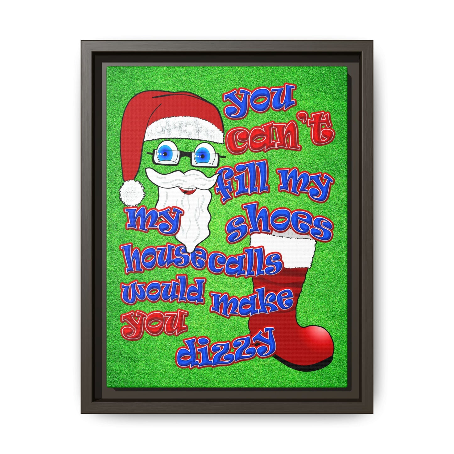 santa's shoes - framed canvas art (green turf)