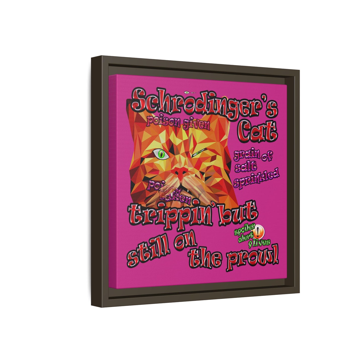 schrodinger's cat - framed canvas art (pink)