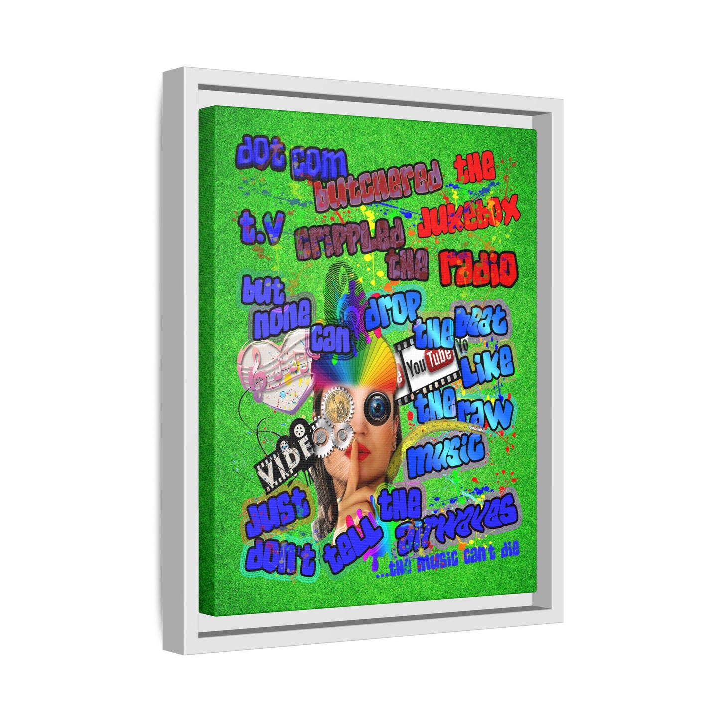 drop the beat - framed canvas art (green turf)