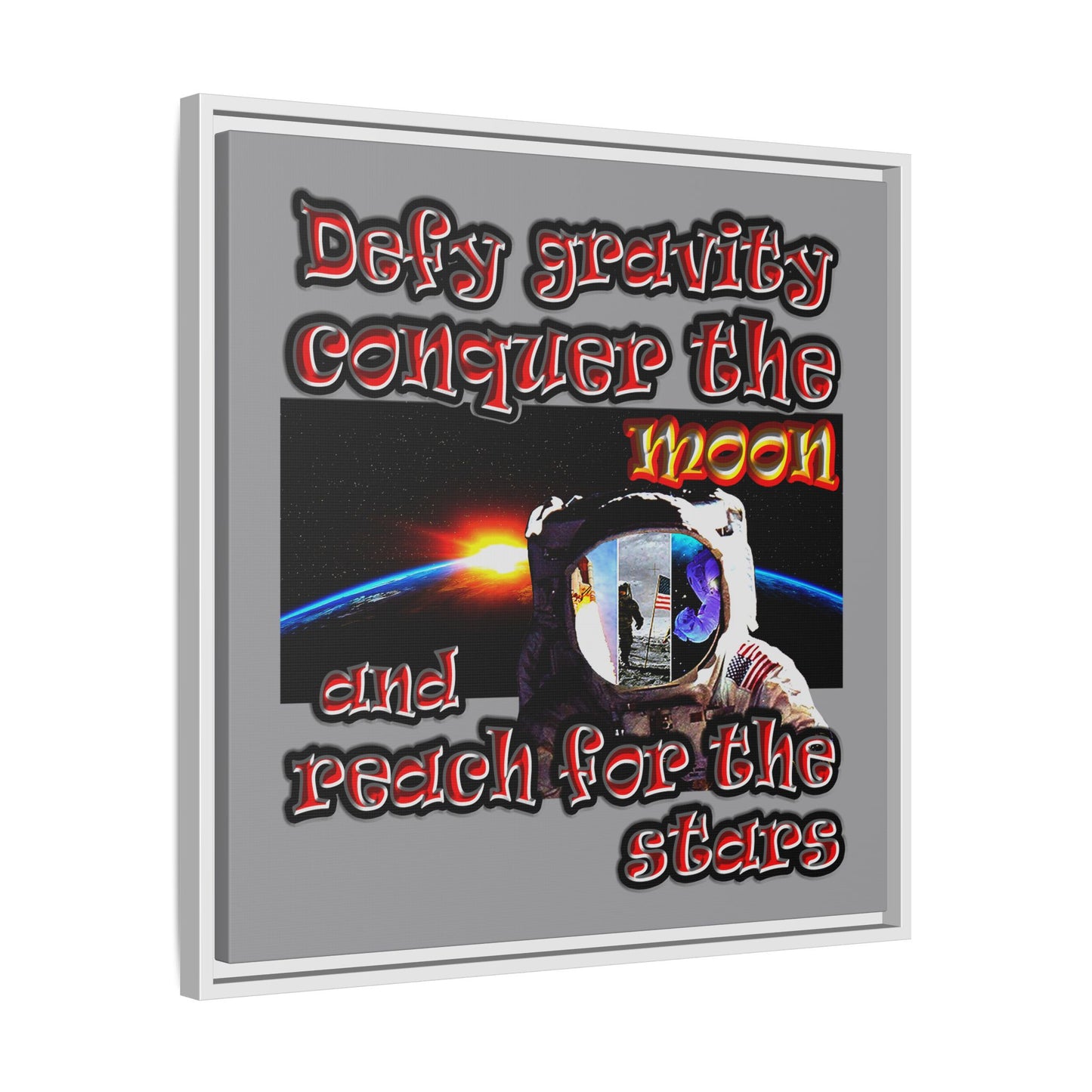 defy conquer reach - framed canvas art (grey)