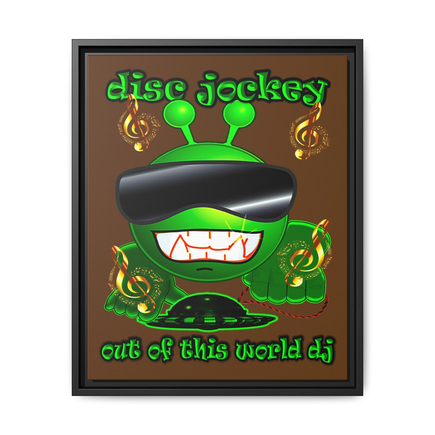 disc jockey - framed canvas art (brown)