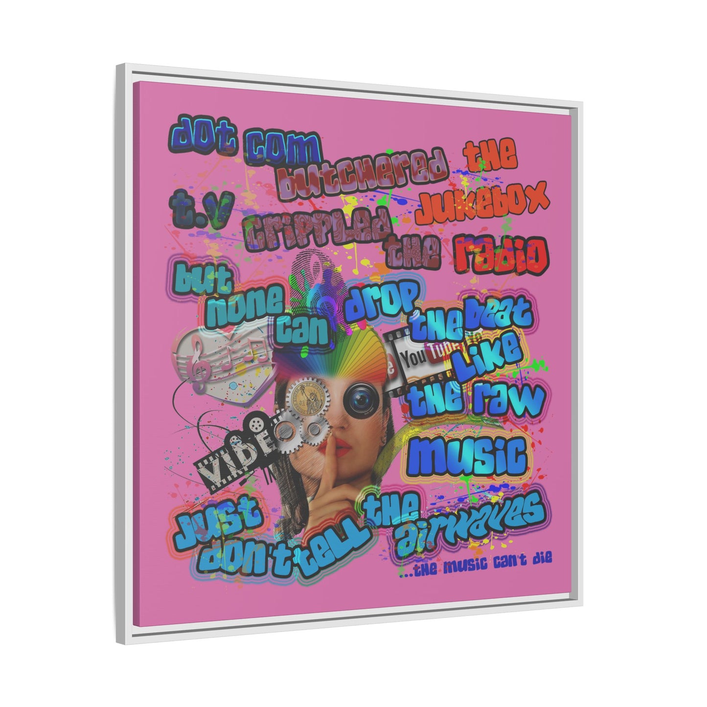 drop the beat - framed canvas art (light pink)