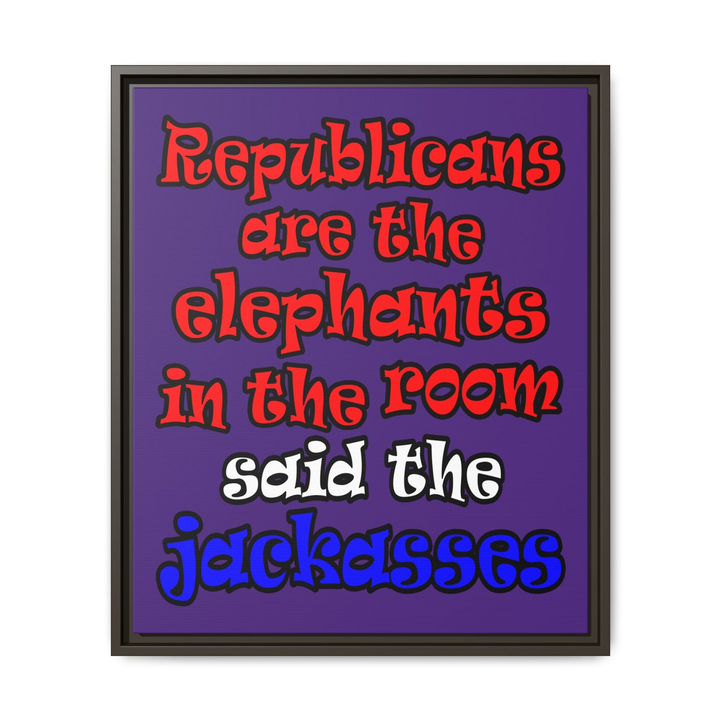 donkeys and elephants - framed canvas art (purple)
