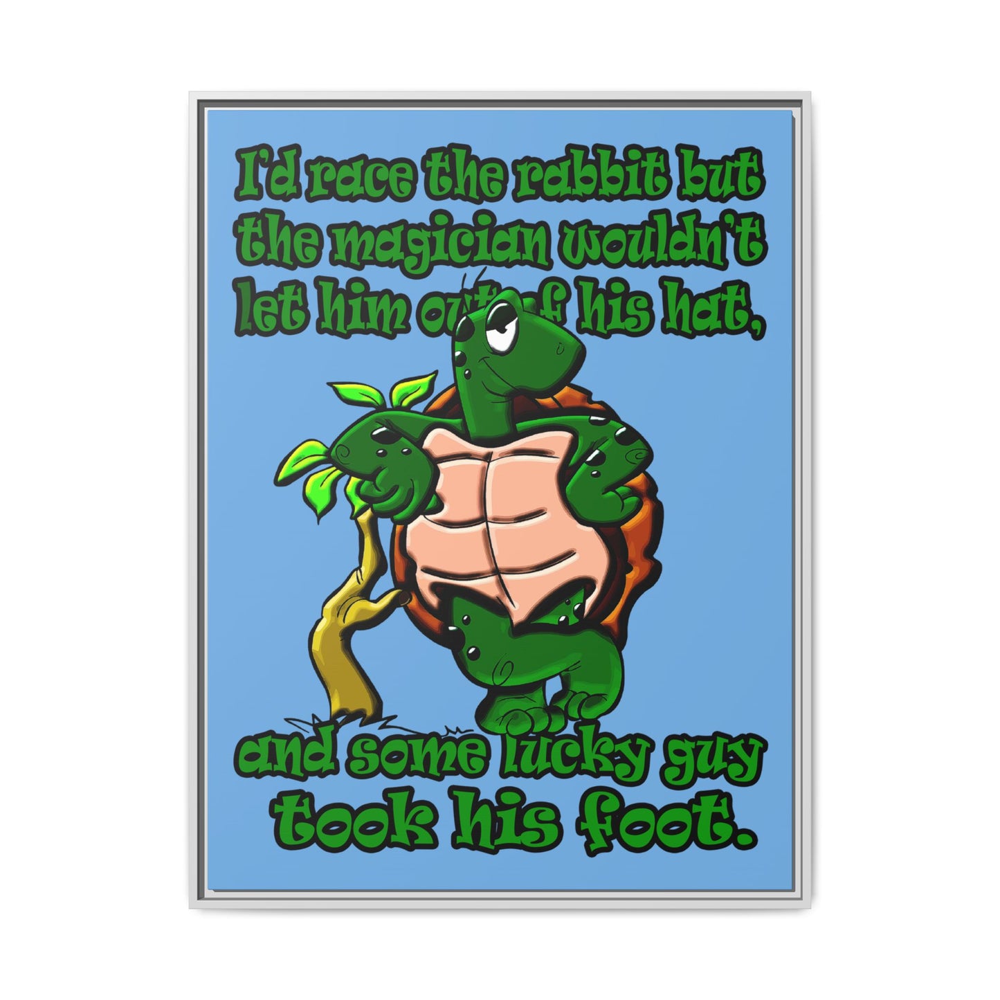 turtle race - framed canvas art (light blue)