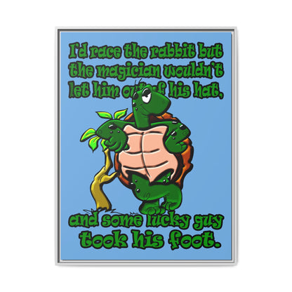 turtle race - framed canvas art (light blue)