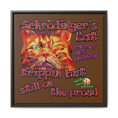 schrodinger's cat - framed canvas art (brown)
