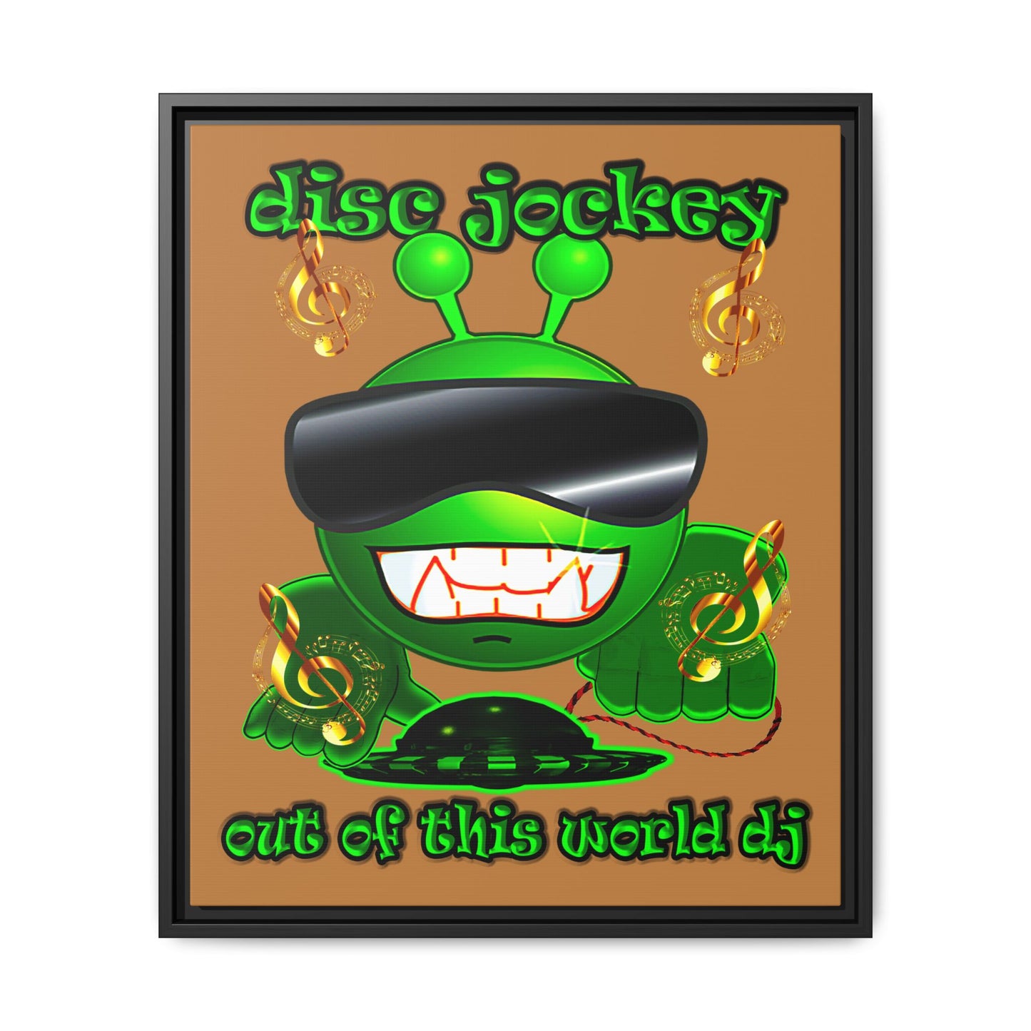 disc jockey - framed canvas art (light brown)