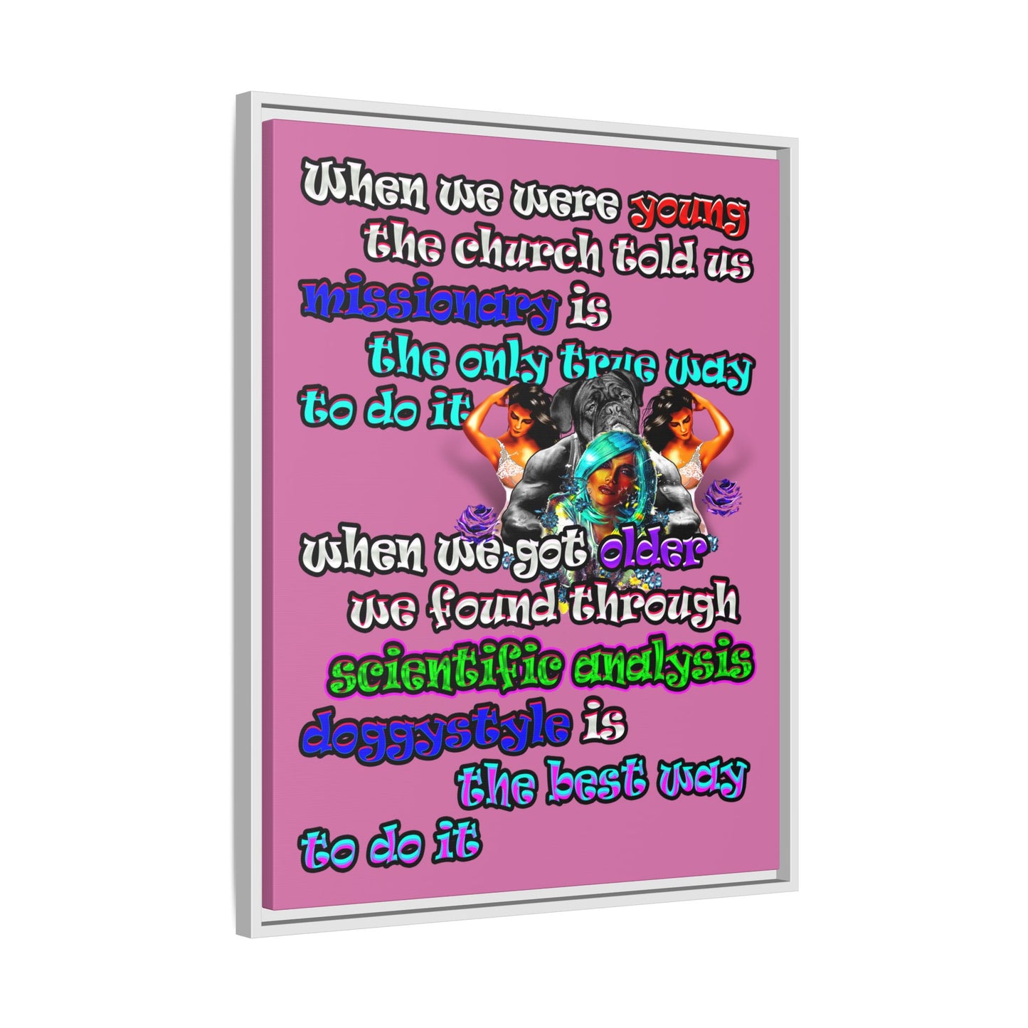 doggystyle - framed canvas art (light pink)